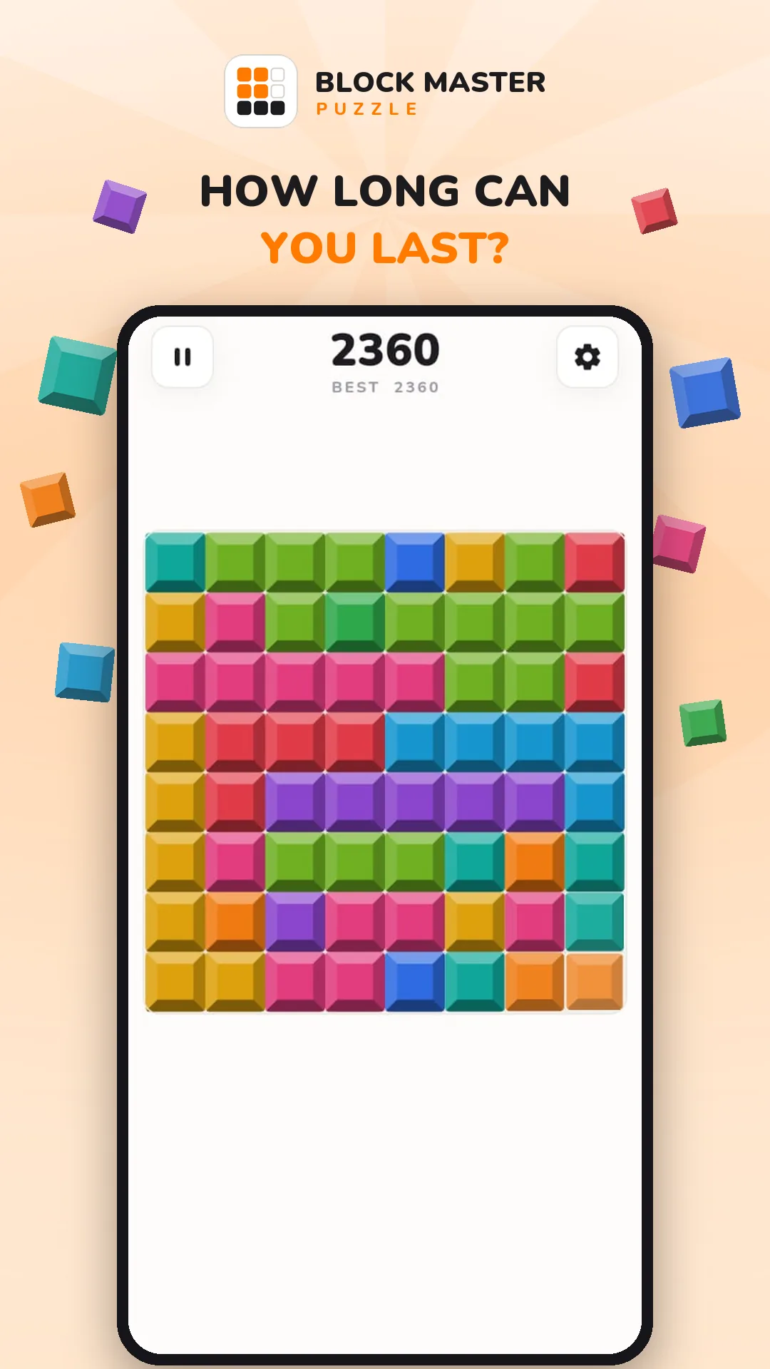 Block Blast Master board almost completely filled with coloured blocks at a score of 2360