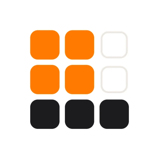 Block Blast Master app icon – a three-by-three grid of rounded orange, white and black blocks
